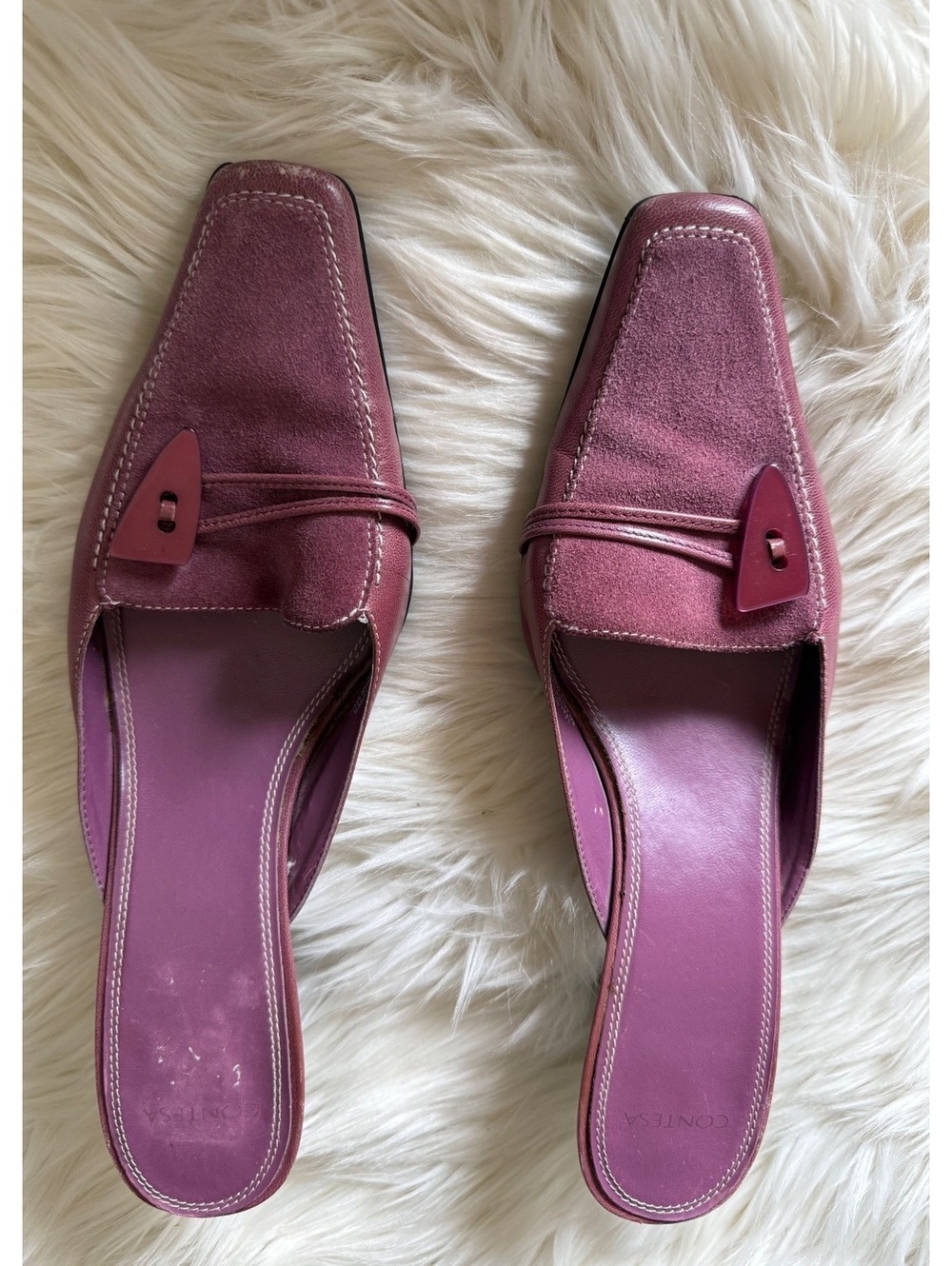 Contesa Mauve Suede and Leather Kitten Heel Mules